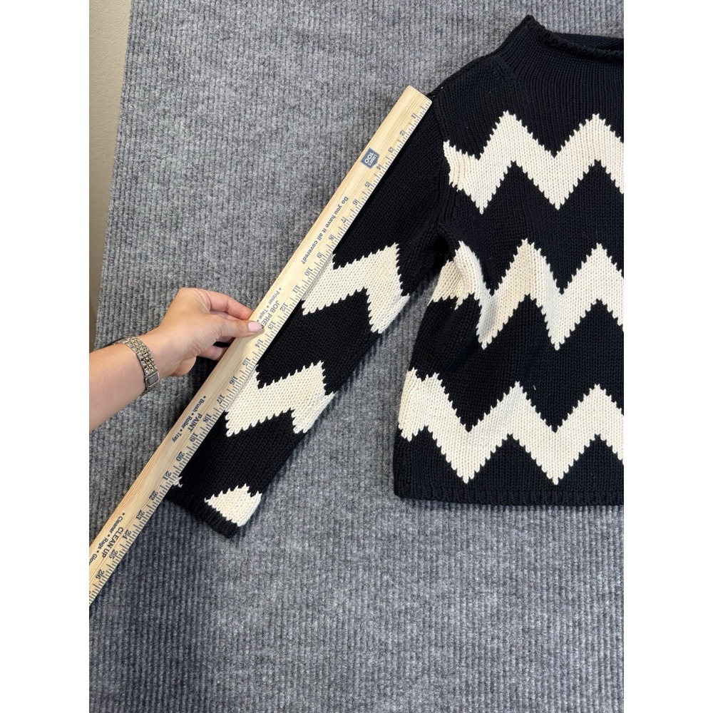 Talbots Black White Chevron Knit Mock Neck  Sweater Petites S  100% Cotton - Picture 4 of 7